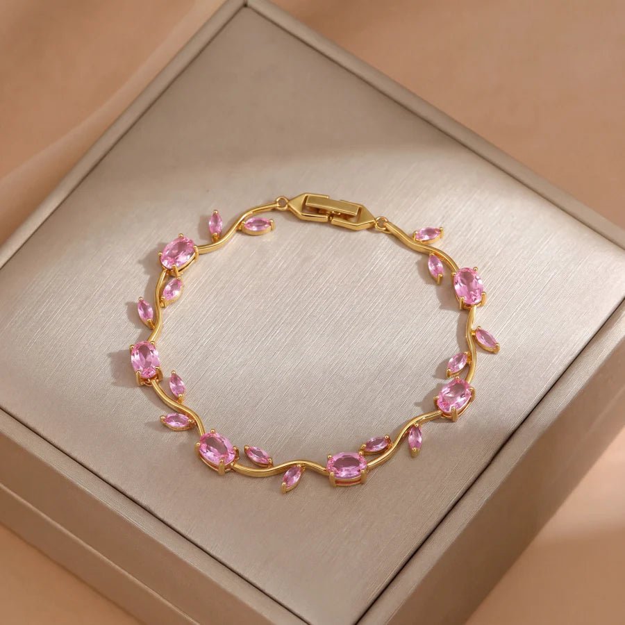 Gold Plated Crystal Stones Tulip Bracelet for Girls/Women - Zenrovia